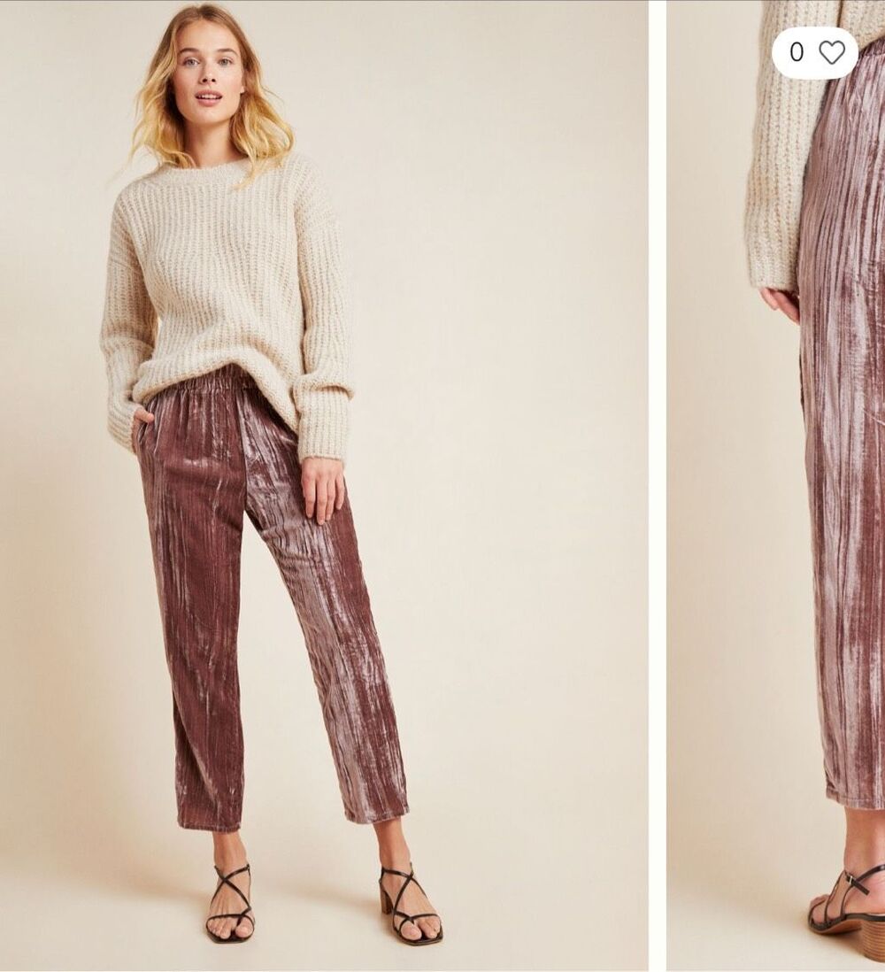 NWOT Anthropologie Tina + Jo Josephine Velvet Taper Trousers Pants Mauve $138 M
